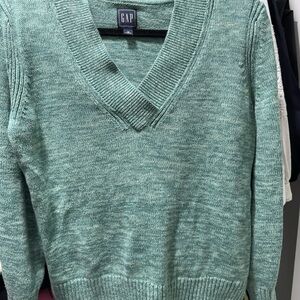 GAP 100% cotton V-Neck Sweater in Green melange SZ M NWOT